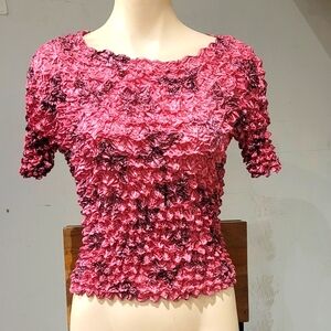 Vintage pink Y2k F.C. one size popcorn, bubble, crinkled, expandable satin top